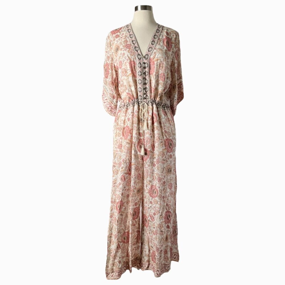 Spell Zahara Floral Pantsuit Jumpsuit Pink Cream Metallic Boho Festival S - Picture 6 of 12